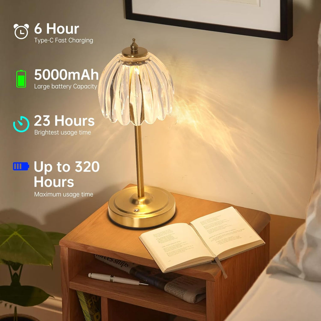 Shenmoyl Tulip Table Lamp with 5000mAh Battery & Touch Control, Cordless Table Lamp with 3 Colors, Dimmable Rechargeable Table Lamps for…