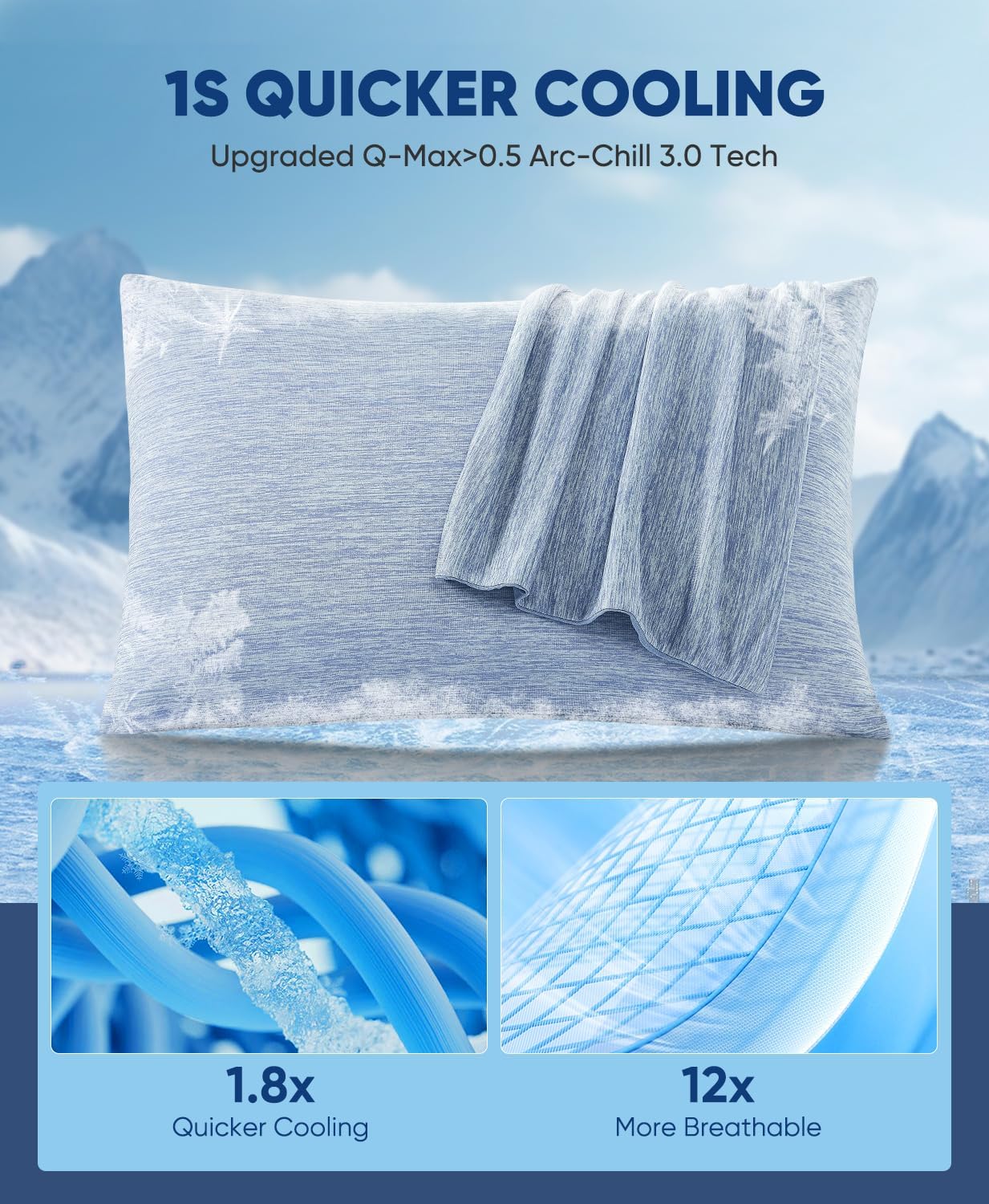 Luxear 2 Pack Cooling Pillow Cases for Hot Sleepers, Arc-Chill Q-Max > 0.5, Hair & Skin Friendly, Double-Sided, Machine Washable, Hidden Zi…