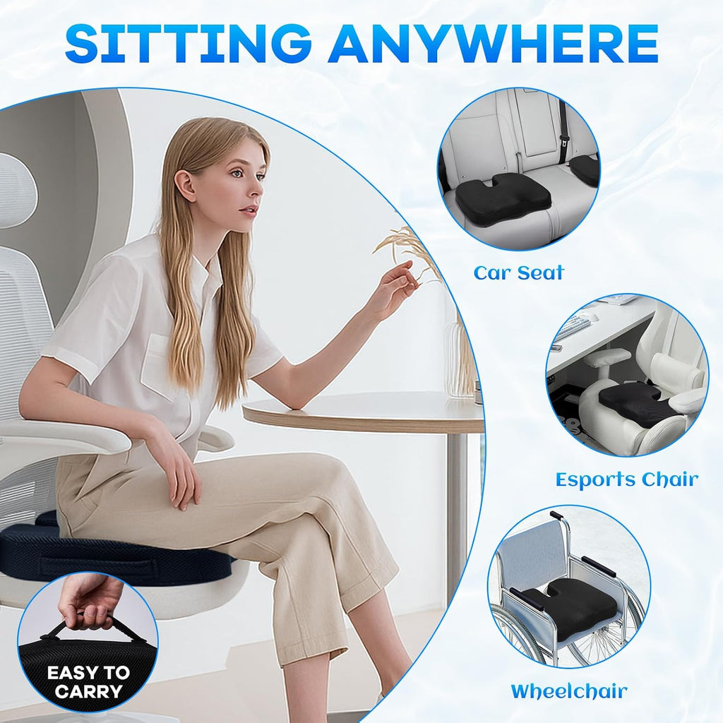 Watshyon Gel Seat Cushion & Lumbar Support Pillow Set, Cooling Memory Foam for Tailbone & Sciatica, Ergonomic Office Chair Cushion…