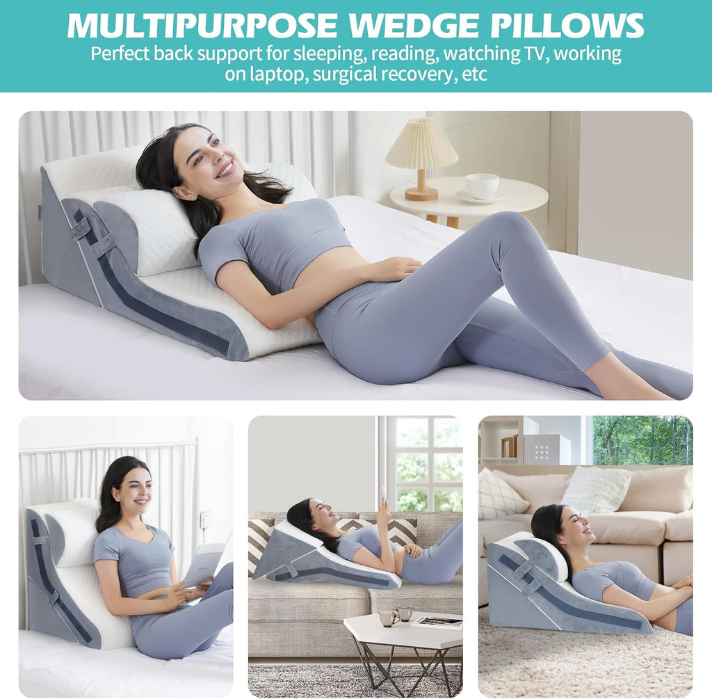 Simpledad Wedge Pillow for Sleeping, Orthopedic Bed Wedge Pillow Set, 15-in-1 Adjustable Memory Foam Wedge Pillow Post Surgery, 9 &16 & 20…