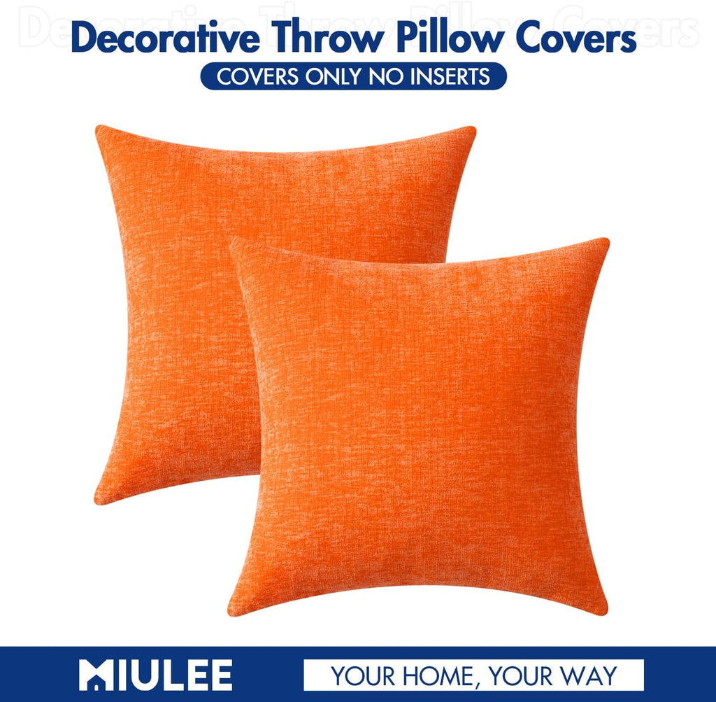 Miulee Pack of 2 Bright Orange Throw Pillow Covers 20x20 Inch Soft Chenille Pillow Covers for Sofa Living Room Couch Solid Dyed Cases
