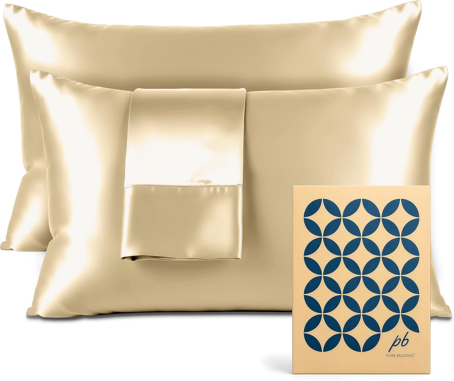 PureBedding Satin Pillowcase 2 Pack - Queen Size (20"x30", Ivory) - Silky Pillow Cases for Hair and Skin - Satin Pillow Covers with Envelop…