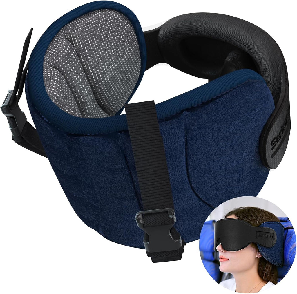 SARISUN Travel Pillows for Airplanes, Airplane Pillow for Long Flight, Airplane Head Strap with Sleep Eye Mask, 360° Headrest for Car…