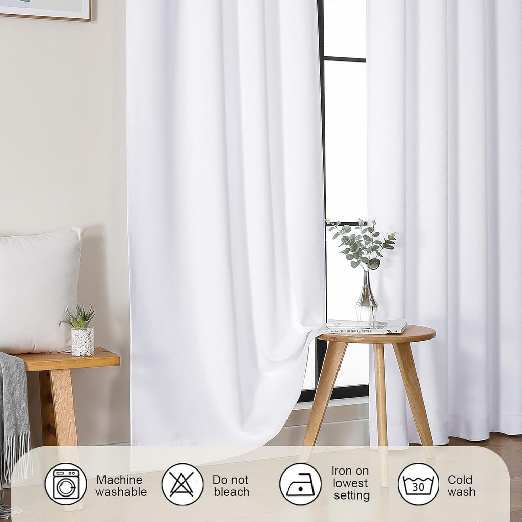 Gwine Pura White Curtains 96 inches Long, Light Filtering Thermal Insulated Noise Reducing Window Curtain Panels for Bedroom, Elegant…