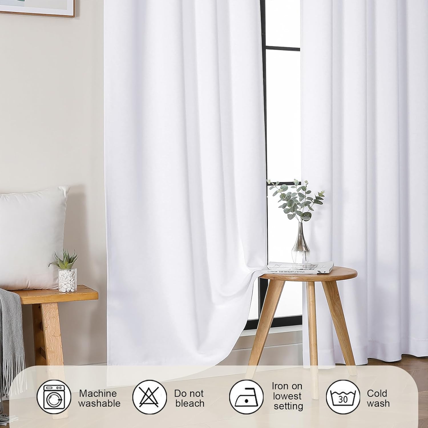 Gwine Pura White Curtains 63 inch Length, Light Filtering Thermal Insulated Noise Reducing Window Curtain Panels for Bedroom, Elegant…
