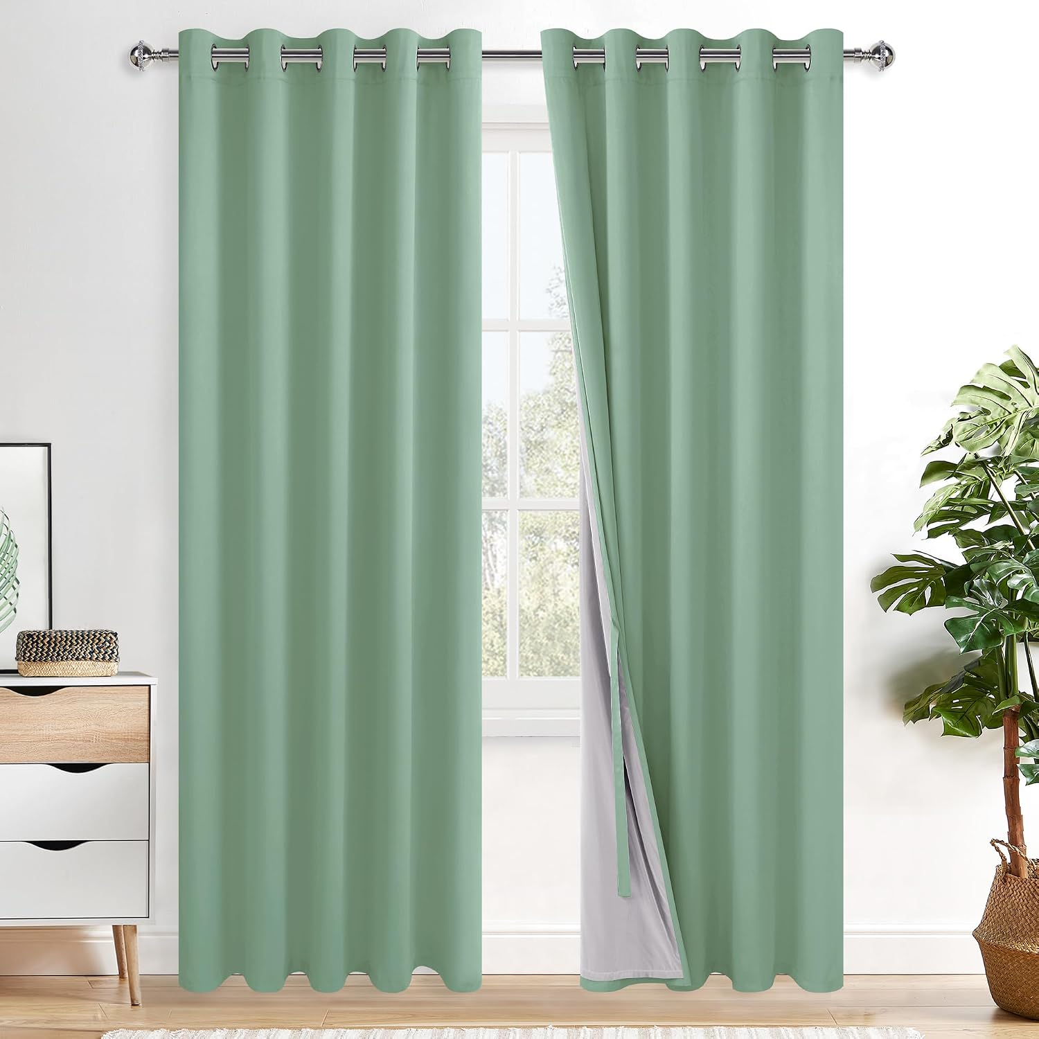 Xwzo 100% Blackout Curtain 84 Inches Length 2 Panels Set - Extra Wide Thermal Insulated, Noise Reducing & Heat Blocking Drapes for Bedroom…