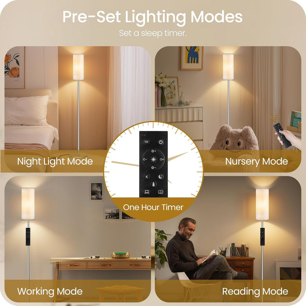 Dimmable Floor Lamps for Living Room with Remote and Foot Switch, 64.4” Modern Standing Tall Lamp, Corner Lamp for Office, Bulb Included…