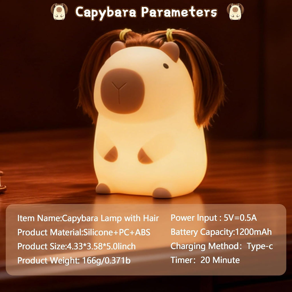 FAMIDUO-BrightenYourLife Cute Capybara Night Light with DIY Hairstyle, Squishy Silicone Lamp, Nursery Nightlight for Kids, Rechargeable Tou…