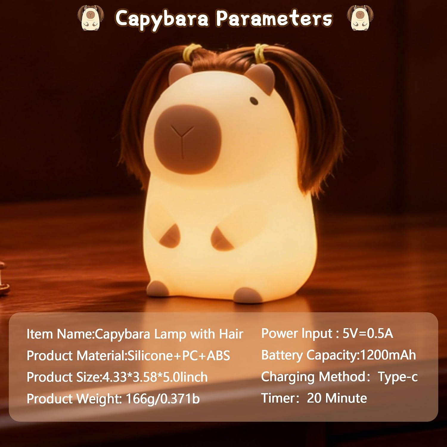 FAMIDUO-BrightenYourLife Cute Capybara Night Light with DIY Hairstyle, Squishy Silicone Lamp, Nursery Nightlight for Kids, Rechargeable Tou…