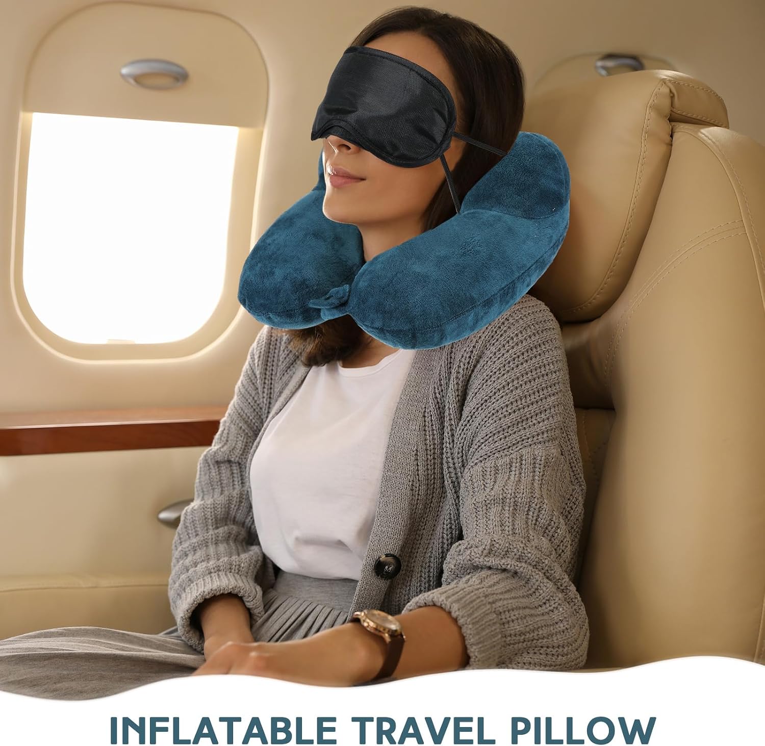 Sintuff 2 Pack Inflatable Travel Pillow for Airplanes Inflatable Neck Flight Pillows with Compact Bag and Blindfold for Traveling…