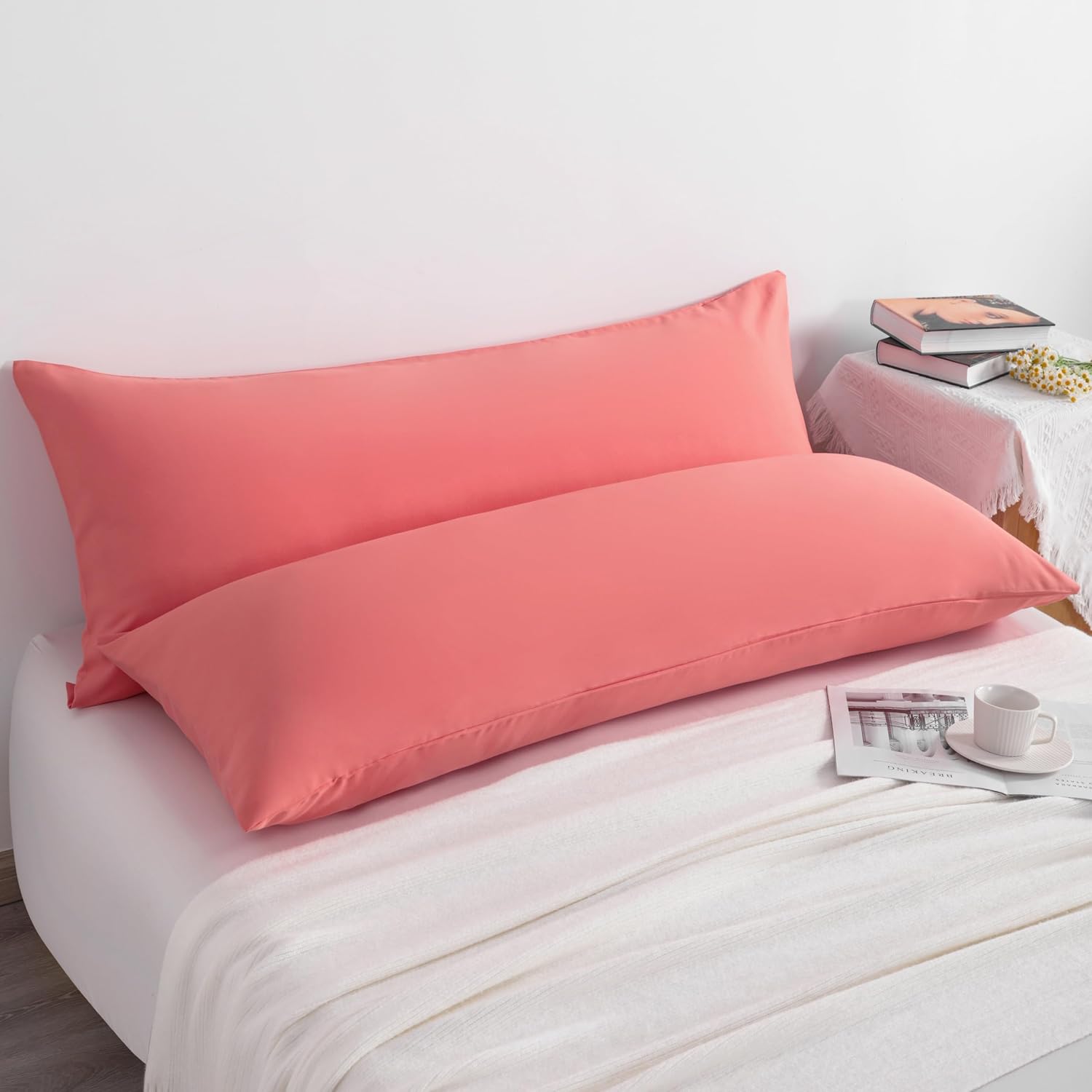 Ntbay 2 Pack Body Pillowcases, Coral Pink, Microfiber, 20x54 Inches, Soft, Wrinkle, Fade Resistant, Envelope Closure 2 Pack Pink
