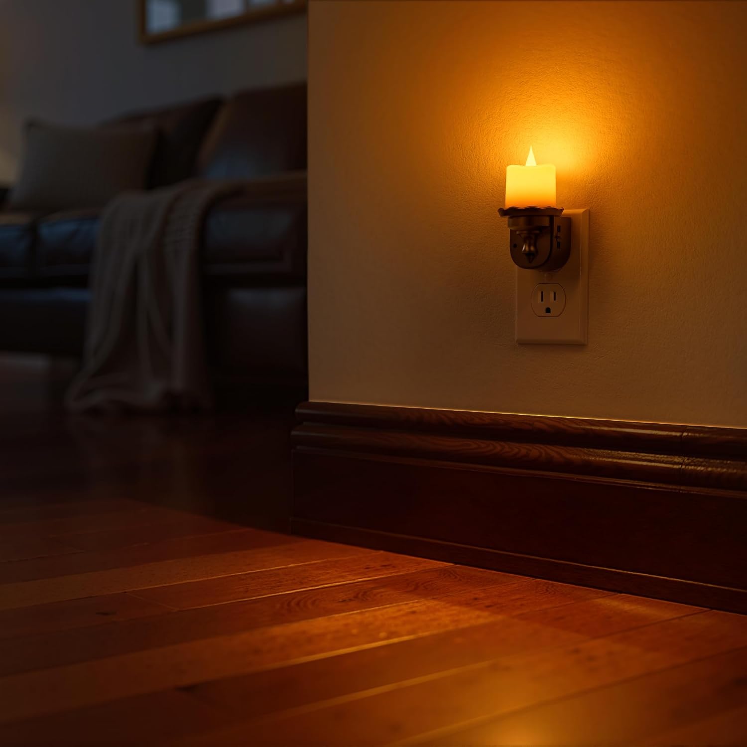 Briignite Candle Night Light, Amber Night Lights Plug into Wall 2 Pack, LED Flicker Candle Night Light with Light Sensor, 0-100LM…