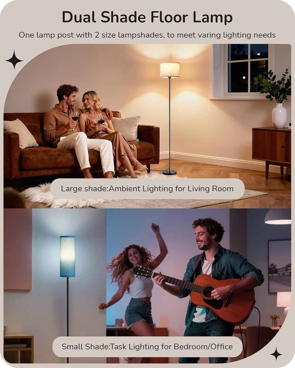 EDISHINE Modern Floor Lamps for Living Room, 63.7" Colorful Floor Lamp with Two Shades, Remote Control Foot Switch, 2700-6000K Dimmable…