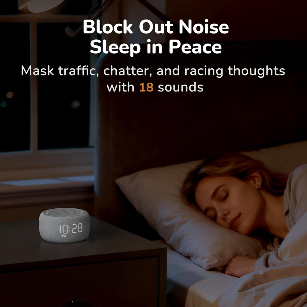 Buffbee Alarm Clock with Sound Machine for Bedrooms – 2-in-1 White Noise Machine for Sleep, Gentle Wake-Up with Soft Alarm Sounds…