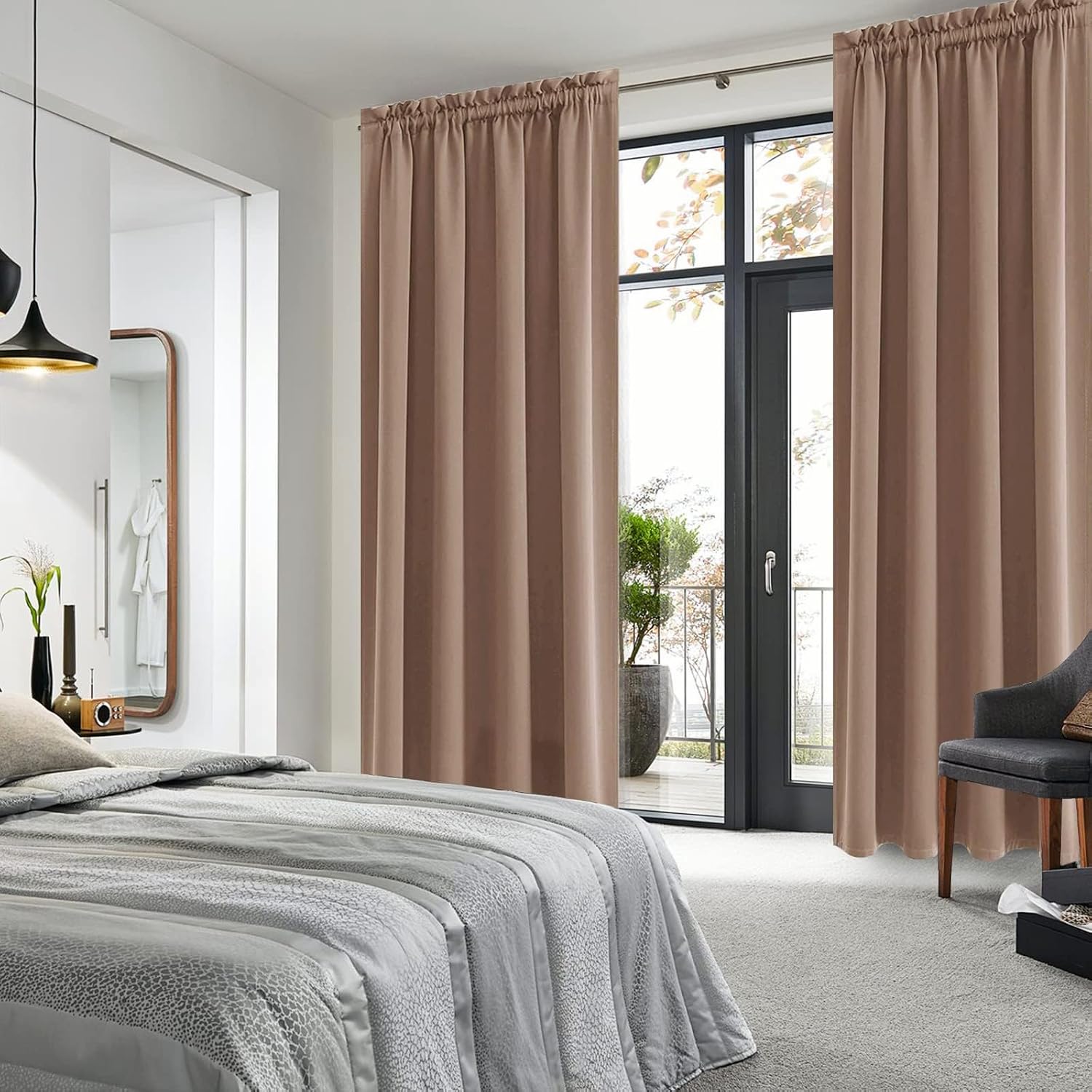 DWCN Blackout Curtains for Living Room Thermal Insulated, Energy Saving & Noise Reducing Bedroom Curtains, Khaki, W 70x L 84 Inch, Set of…