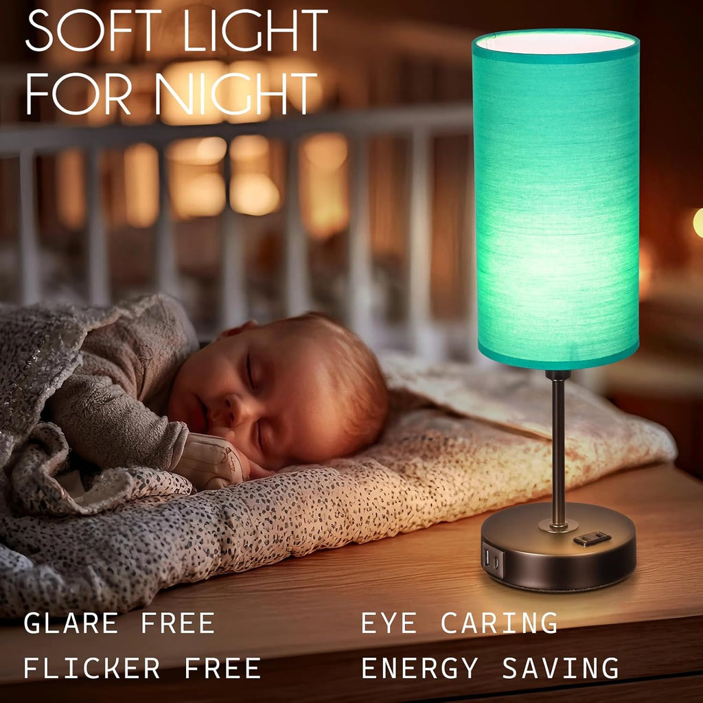Table Lamp with USB Port - Teal Desk Lamp, Green Touch Lamp, Bedside Lamps, 3 Way Dimmable Small Lamps for Bedroom, Nightstand, Nursery…
