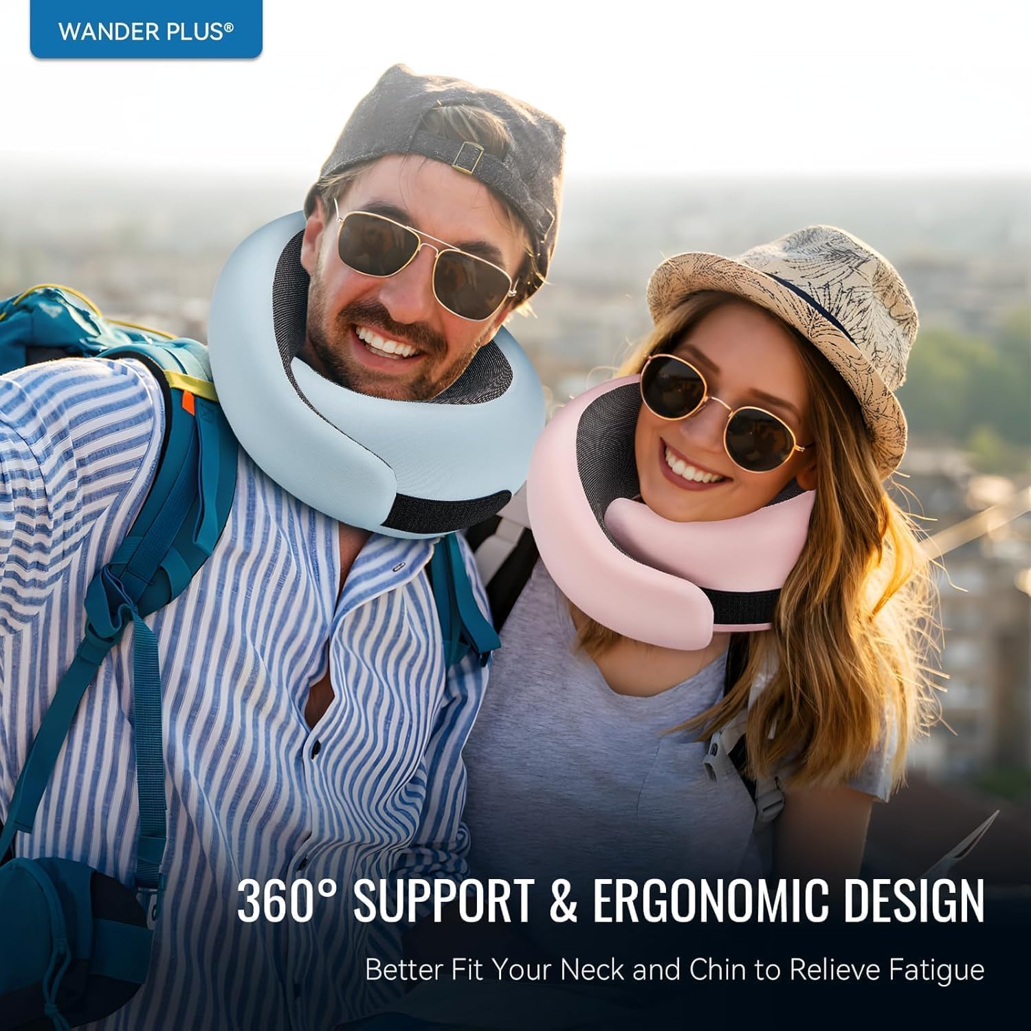 WANDER PLUS® Travel Neck Pillow, Pure Memory Foam Neck Pillow for Airplanes, Comfortable Breathable Cover, 360 Degree Support Ergonomic…