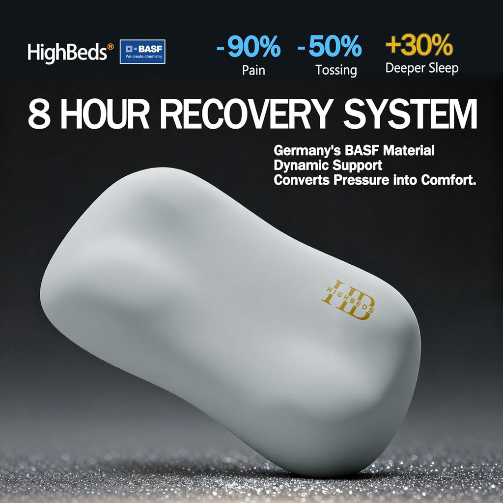 HighBeds Cervical Neck Pillow for Neck - Memory Foam Pillow for Side and Back Sleepers, BASF Support with Ergonomic Pillow(Grey) Cotton Grey