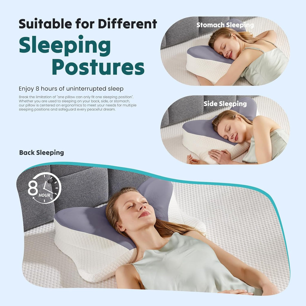 DumosLifestyle DUMOS Cervical Neck Pillow, Cooling Ergonomic Memory Foam Pillows for Neck with Breathable Pillowcase, Dual Height Orthopedi…