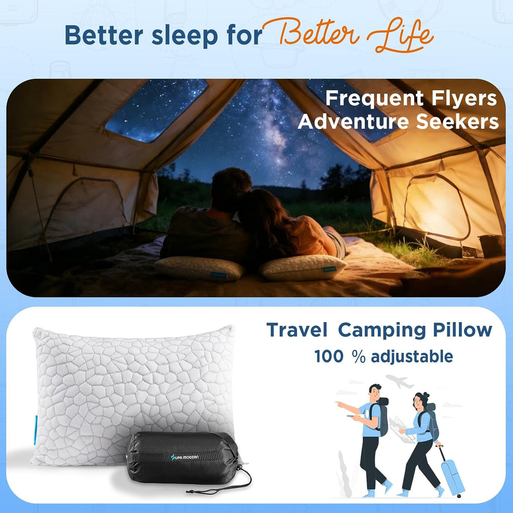 Cooling Pillow Camping Size 1 Pack, Adjustable Bed Pillows for Sleeping, Small Shredded Memory Foam Pillow for Backpacking Hiking…