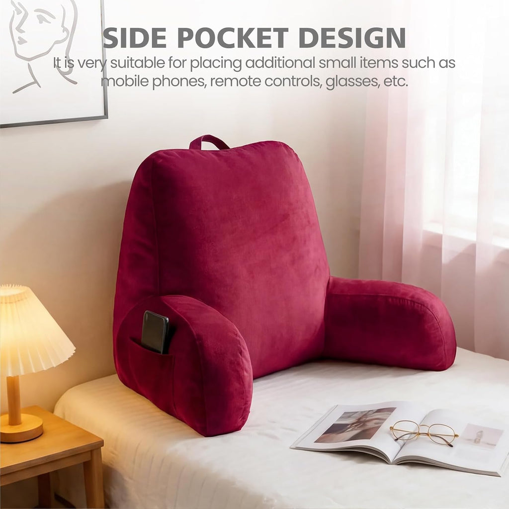 Reading Pillow for Bed Sitting Up, Adults and Teens Backrest with Arms, Velvet Back Support Pillow for Sitting on Sofa, Couch with…