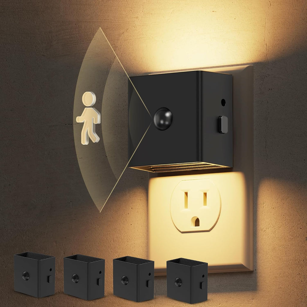 L LOHAS LED Motion Sensor Night Light,[4-Pack] Plug in Night Light with Dusk to Dawn Sensor, Brightness Adjustable,3000K Soft White…