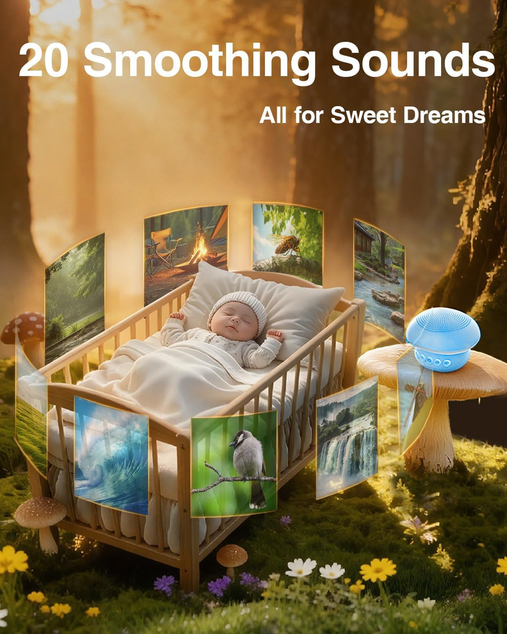 Qobayleo Portable White Noise Sound Machine for Baby, Kids & Adults, 20 Non-Looping Sounds, 48H Playtime, 30 Level Volume, Memory, 3…