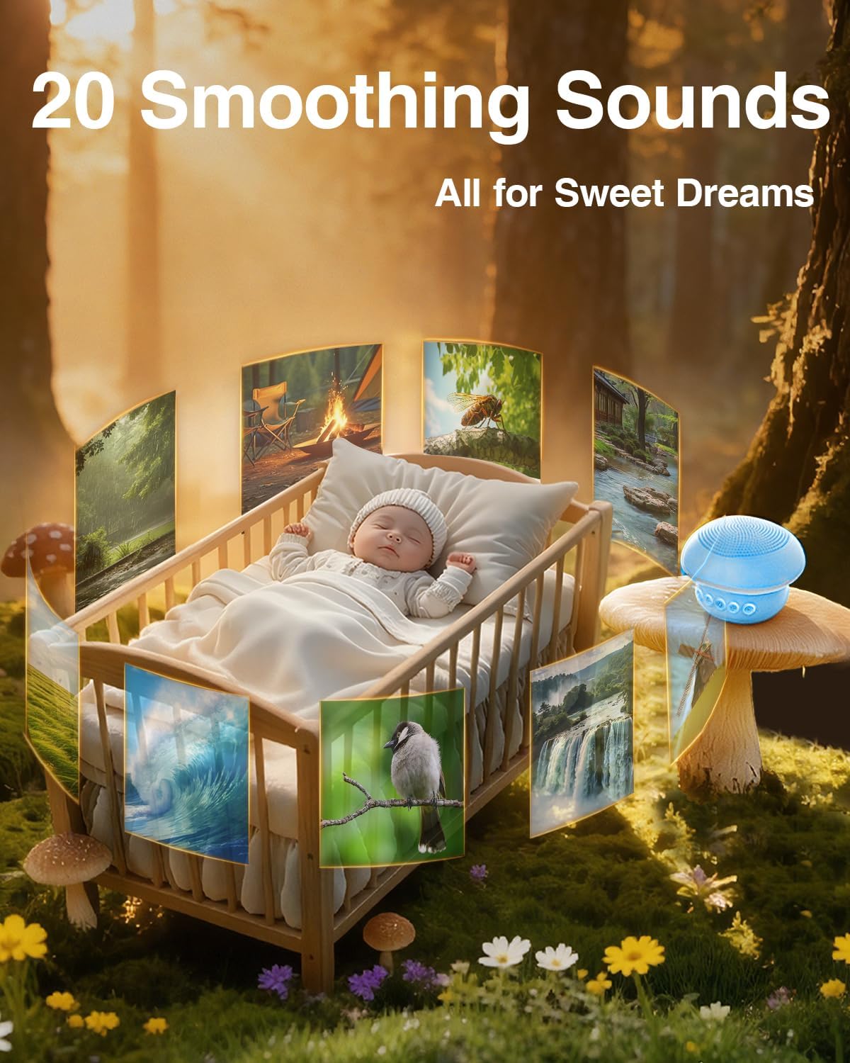 Qobayleo Portable White Noise Sound Machine for Baby, Kids & Adults, 20 Non-Looping Sounds, 48H Playtime, 30 Level Volume, Memory, 3…