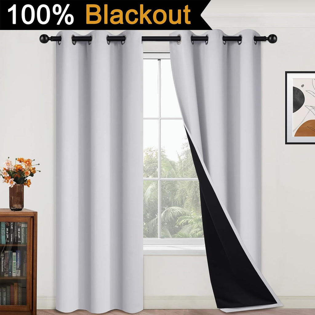 Yakamok 100% Blackout Curtains 84 Inches Long, 2 Thick Layers Heat and Full Light Blocking Soft Thermal Insulated Drapes for Bedroom(42" Wi…