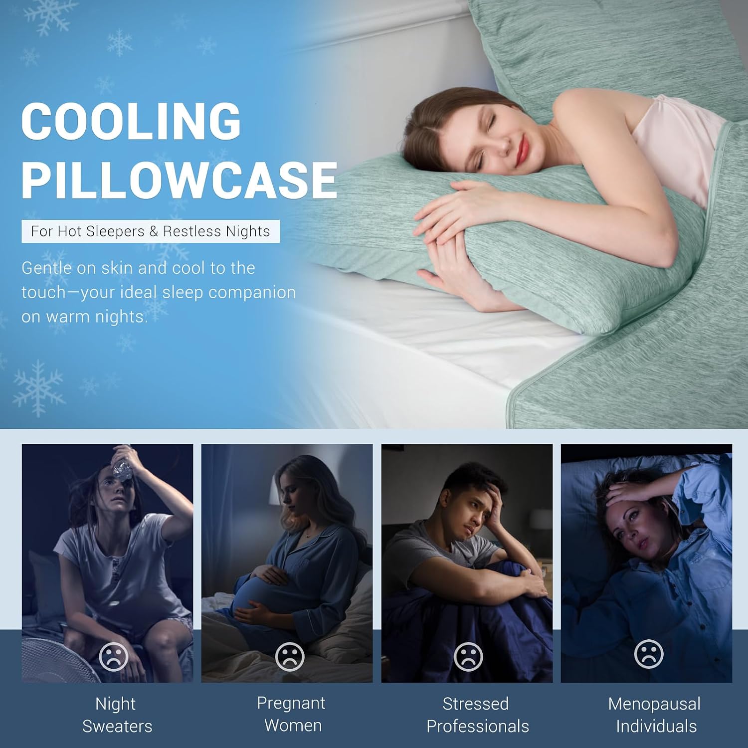 Elegear Cooling Pillow Cases for Hot Sleepers, Japanese Q-Max 0.5 Cooling Pillowcases, Both Sides(Cooling/Cotton), Breathable Soft Pillowca…