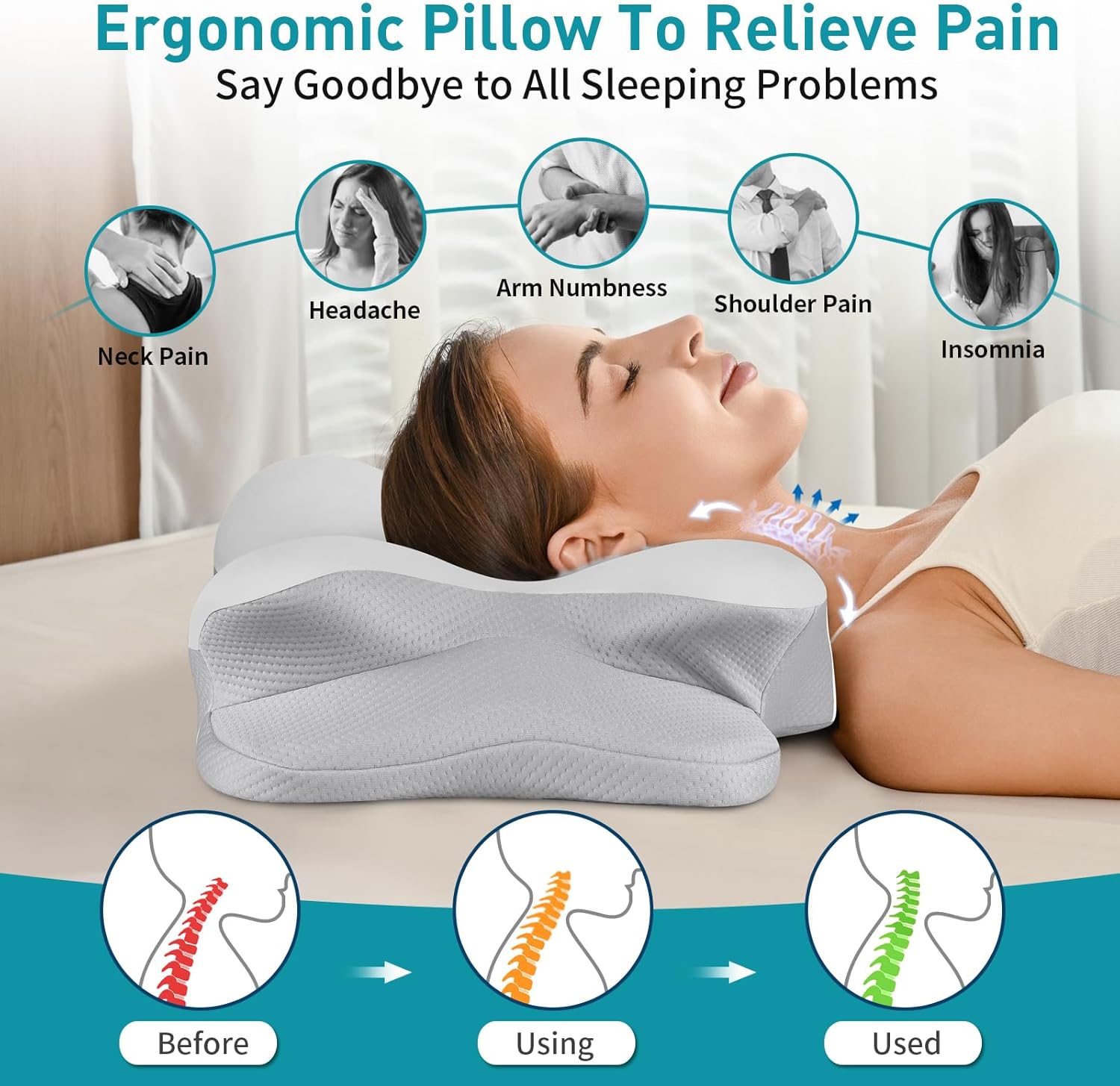 Besyodo Besyodo Cervical Neck Pillow for - Ergonomic Memory Foam Pillow for Sleeping, Contour Side Sleeper Pillow for Neck Support,…