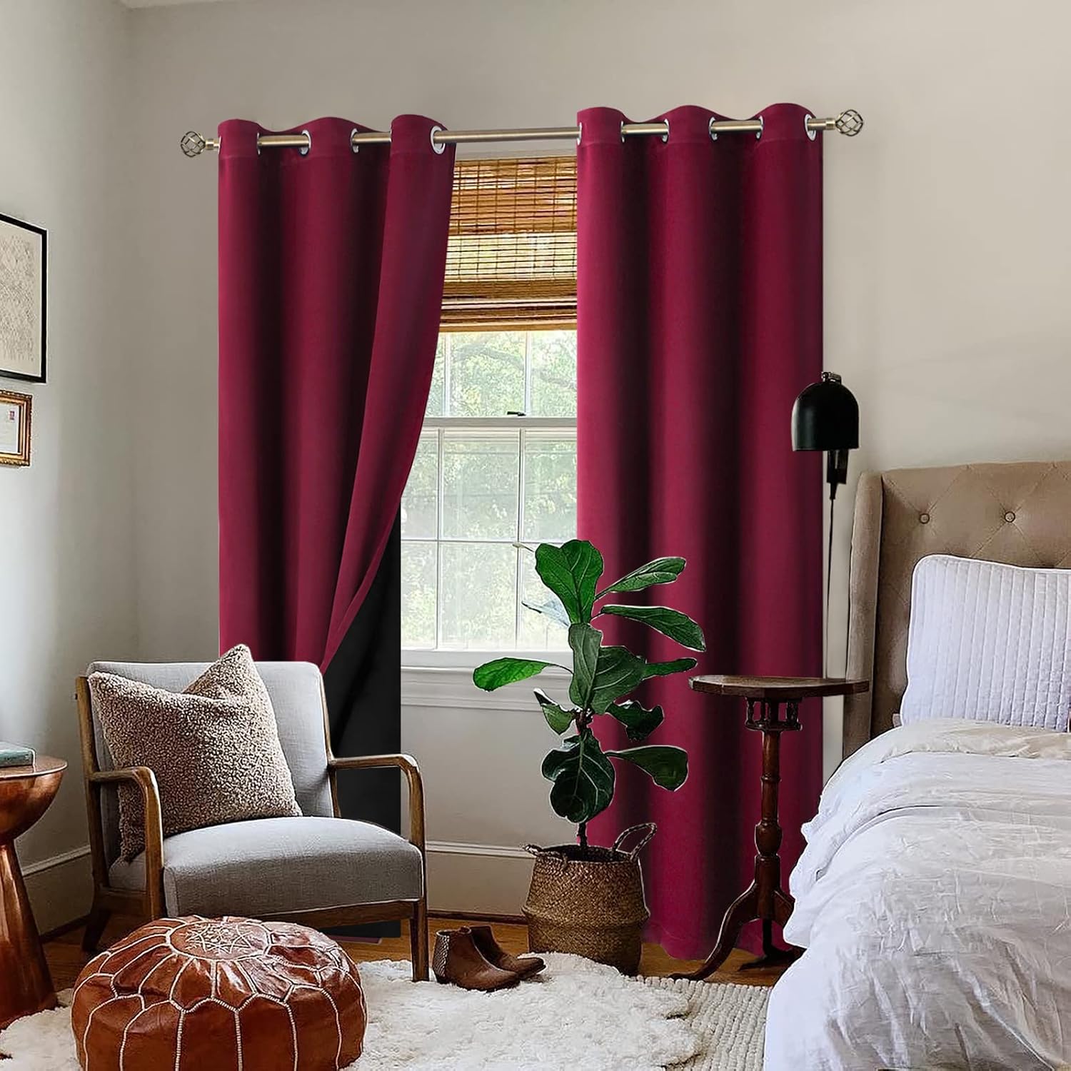 BGment Thermal Insulated 100% Blackout Curtains for Bedroom with Black Liner, Double Layer Full Room Darkening Noise Reducing Grommet Curta…