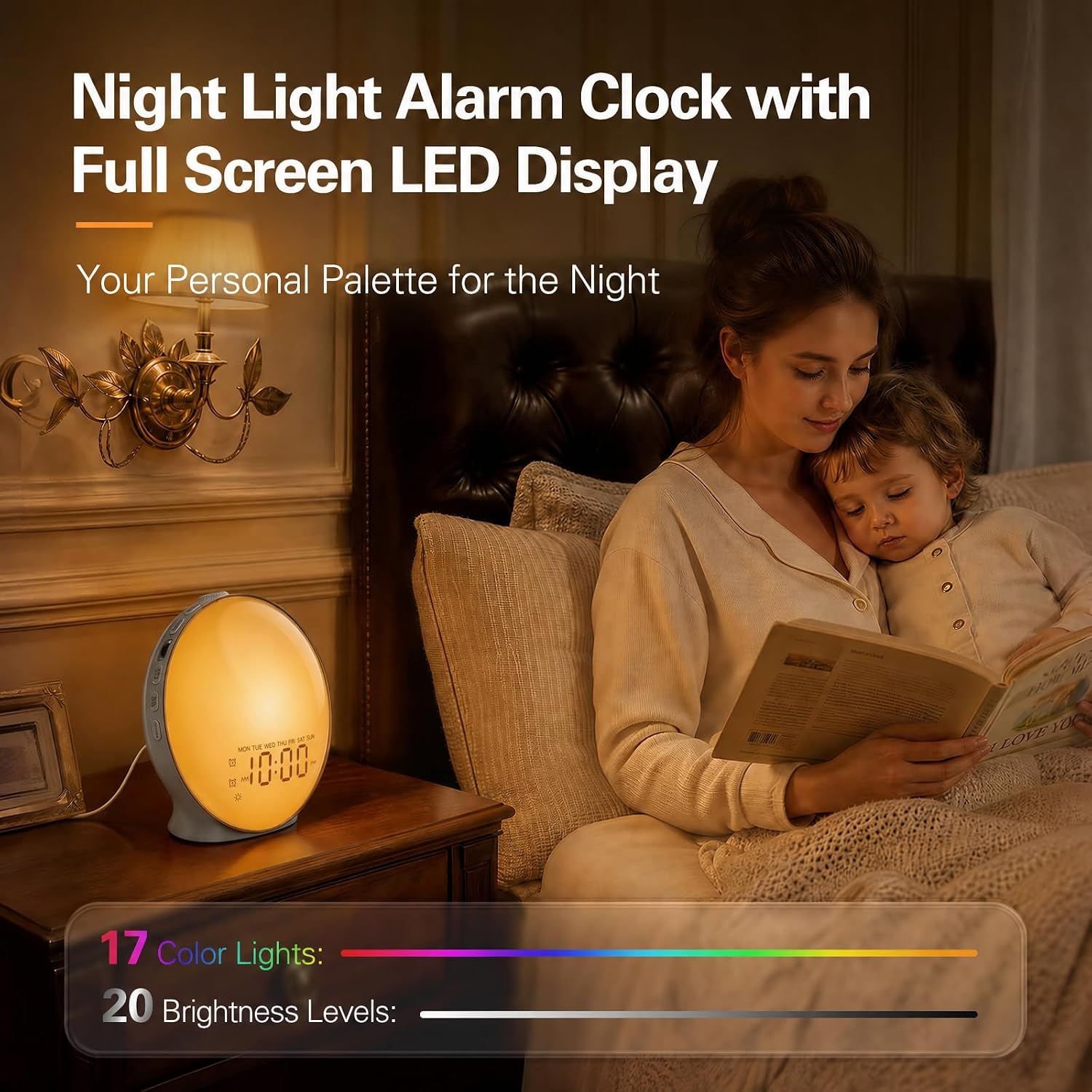 JALL Full-Screen Wake Up Light Sunrise Alarm Clocks for Bedrooms, White Noise Machine for Heavy Sleepers & Kids, 25 Natural Sounds, Dual…