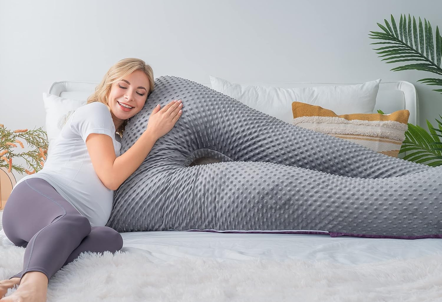 Meiz Pregnancy Pillow, Pregnancy Body Pillow, Pregnancy Pillows for Sleeping, Maternity Pillow for Pregnant Women with Velvet Cover, Grey &…