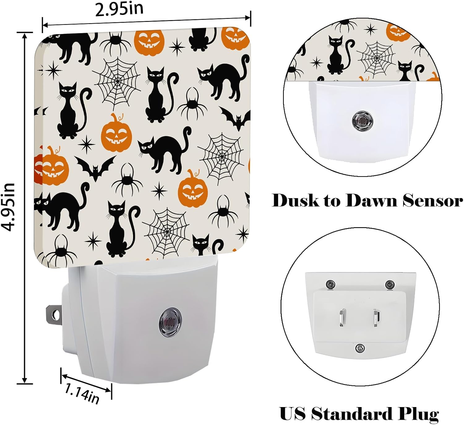 Halloween Black Cat Night Light, Plug Into Wall for Boys Girls Bedroom Decorative Square Night Light Lamp 0.5w Sleep Friendly