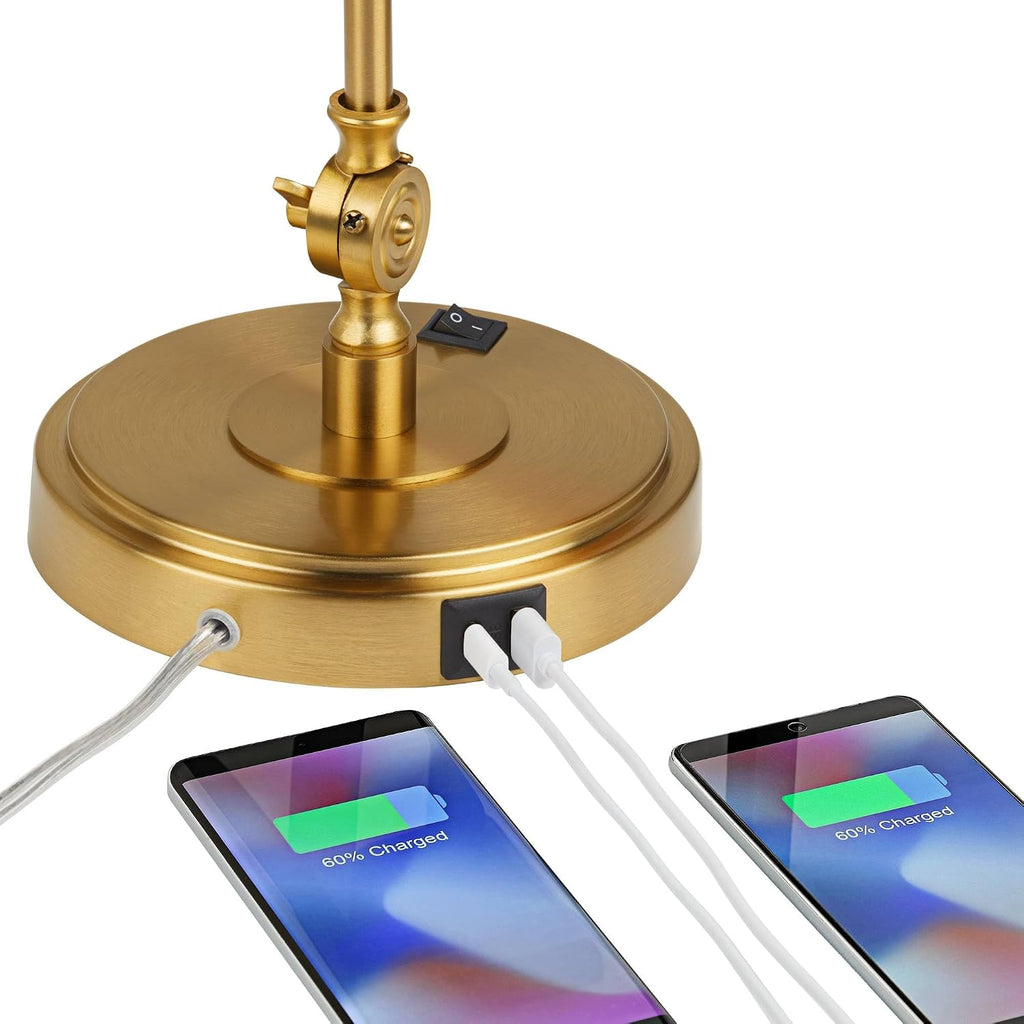 360 Lighting Wray 26 3/4" High Modern Desk Lamp with USB Charging Ports A+C Warm Brass Gold Metal Adjustable Arm Head for Bedroom Living…