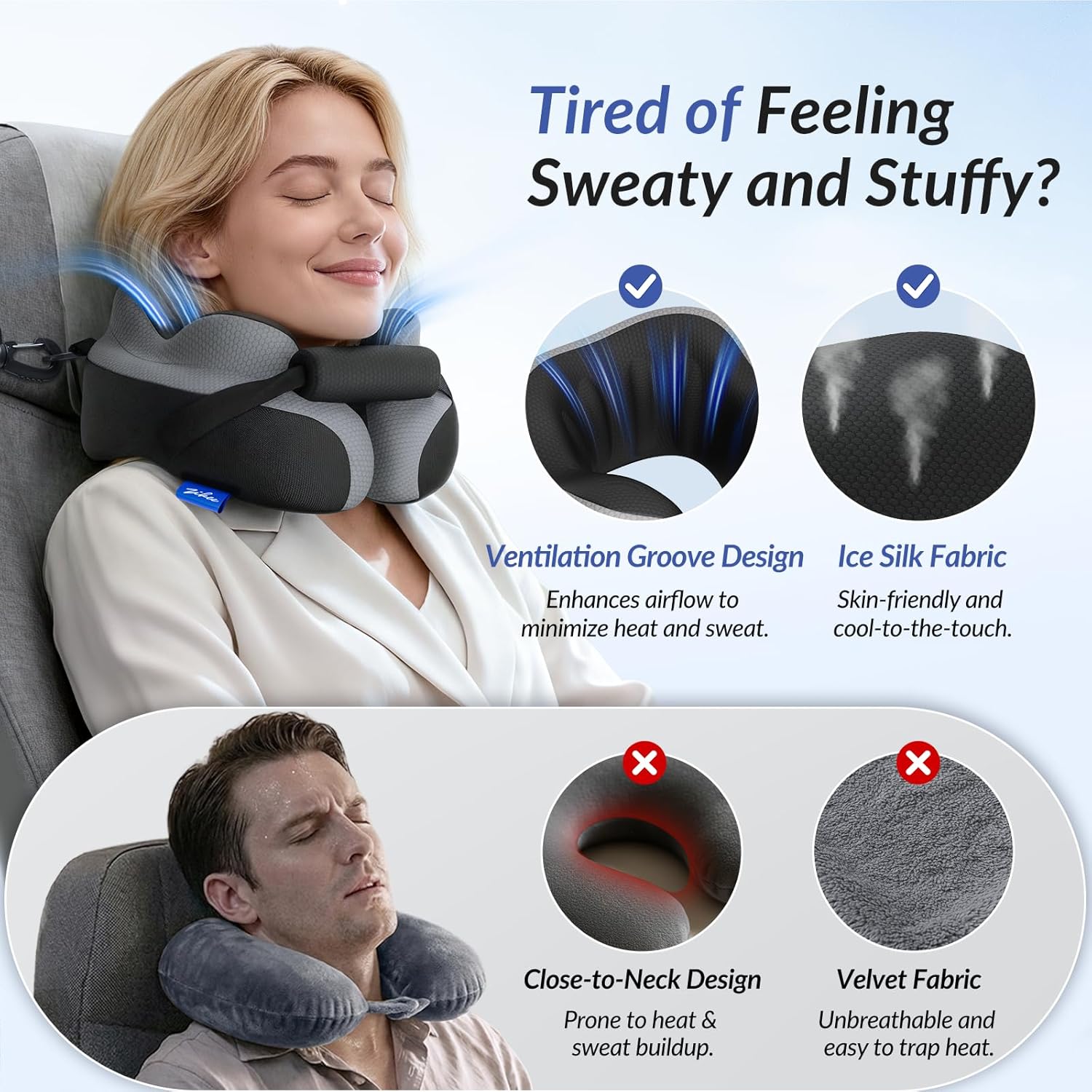 ZIKEE Ergonomic Travel Neck Pillow for Airplane, Dual-Hold Design to Stabilize Head and Neck on Flights, Ear-Free Memory Foam Airplane…