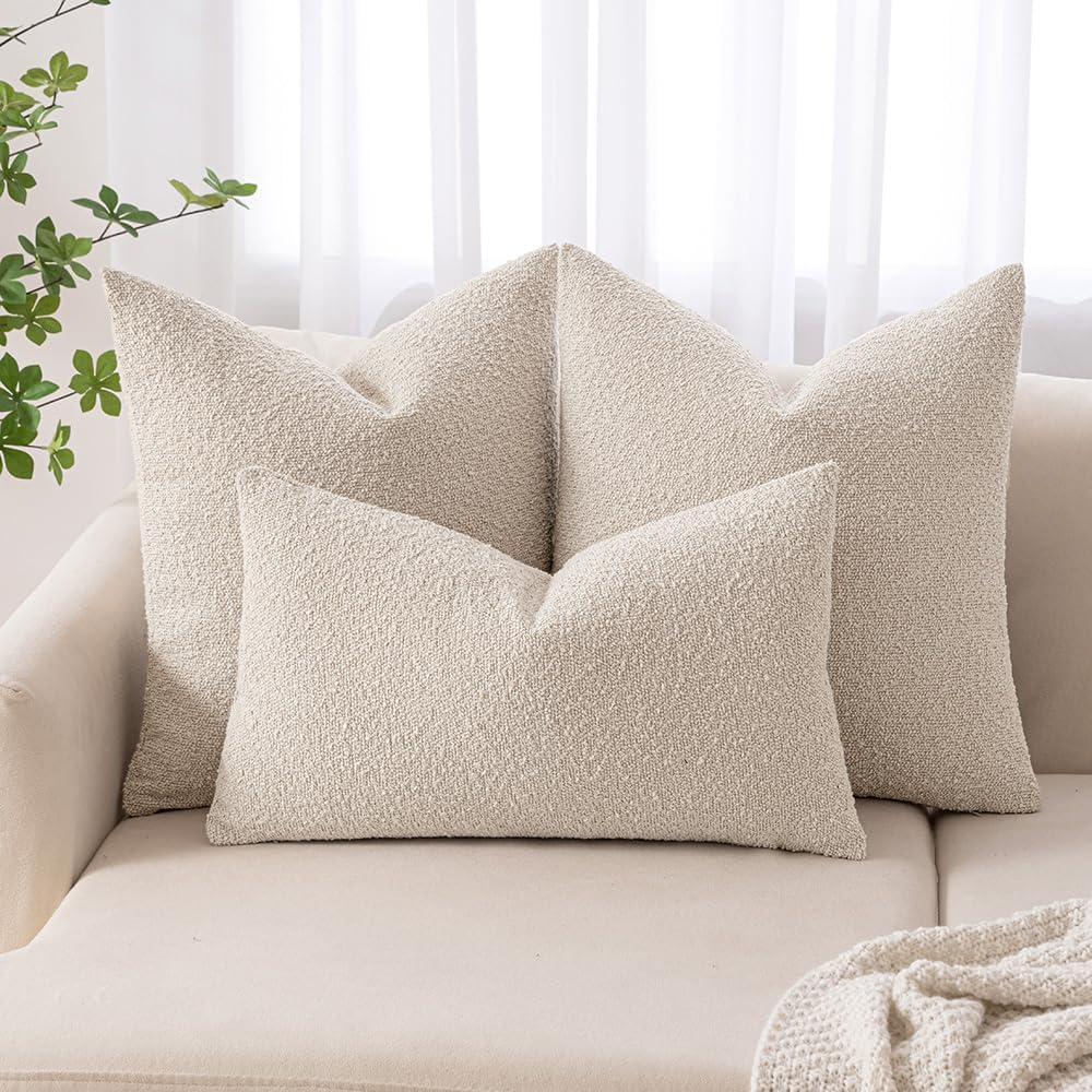 Miulee Textured Boucle Throw Pillow Cover Beige Boho Accent Solid Eruo Sham Pillow Case Decorative Soft Pack of 1 Couch Cushion Chair Sofa…