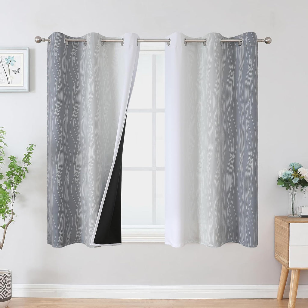 Estelartextiler Estelar Textiler Grey and Greyish White Blackout Curtains 54 Inch Length, Light Blocking Gradient Grommet Drapes for Living…