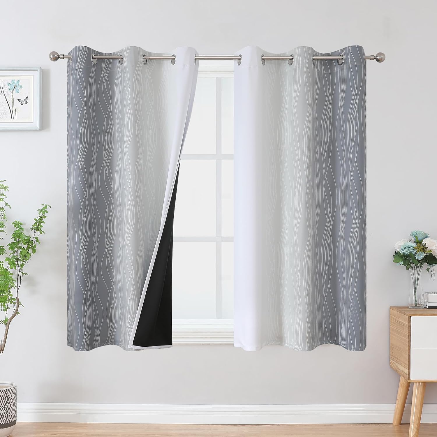 Estelartextiler Estelar Textiler Grey and Greyish White Blackout Curtains 54 Inch Length, Light Blocking Gradient Grommet Drapes for Living…