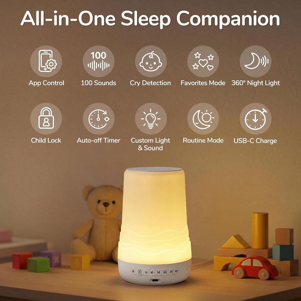Mewaii White Noise Sound Machine Baby & Adult, 360° RGB Night Light, AI Cry Detection, App Control, 100 Soothing Sounds, Sleep Routine Buil…
