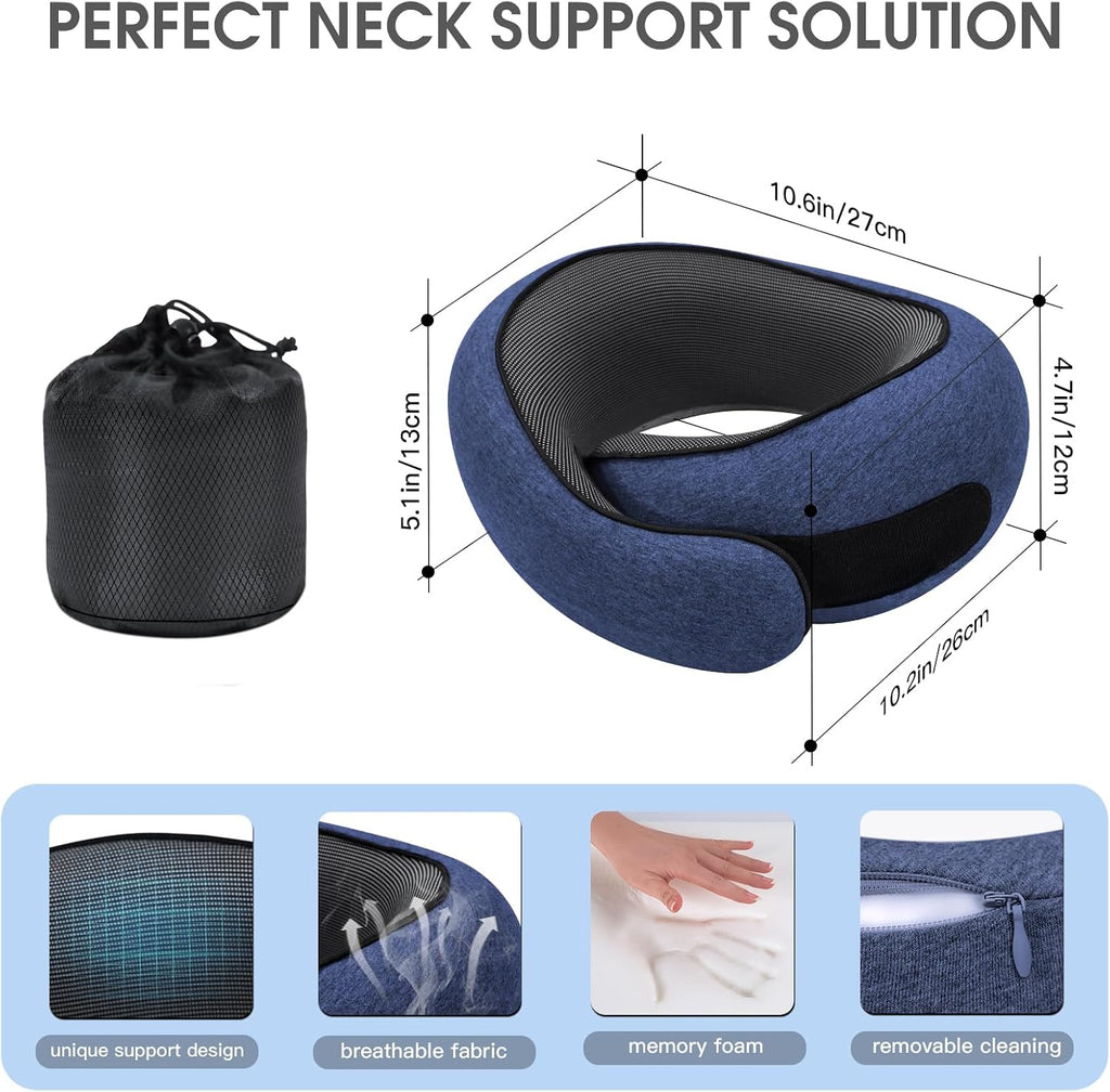 Neck Travel Pillows for Airplanes Memory Foam Neck Comfort Pillow Compact Ergonomic Design Sleeping Essentials for Long Flights Car Rides…