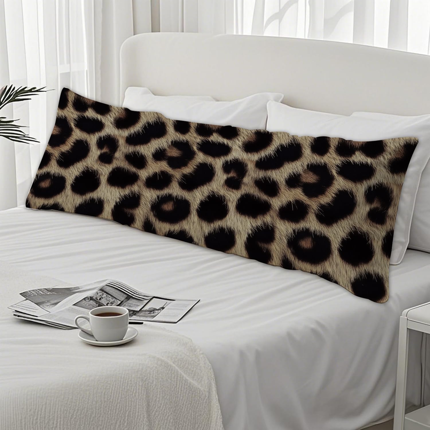 Brown and Black Leopard Print 20x54 Body Pillow Cover, Cheetah Print Room Decor, Trendy Wild Animal Print Decorative Long Body Pillow…