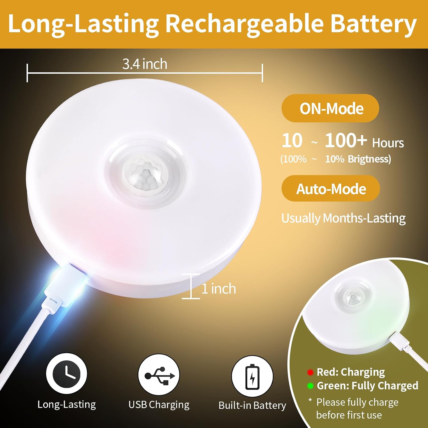 RGB LED Rechargeable Motion Sensor Night Light with Remote, Bright & Dimmable & Long-Lasting Battery, Stick-On Puck Light for Kitchen…