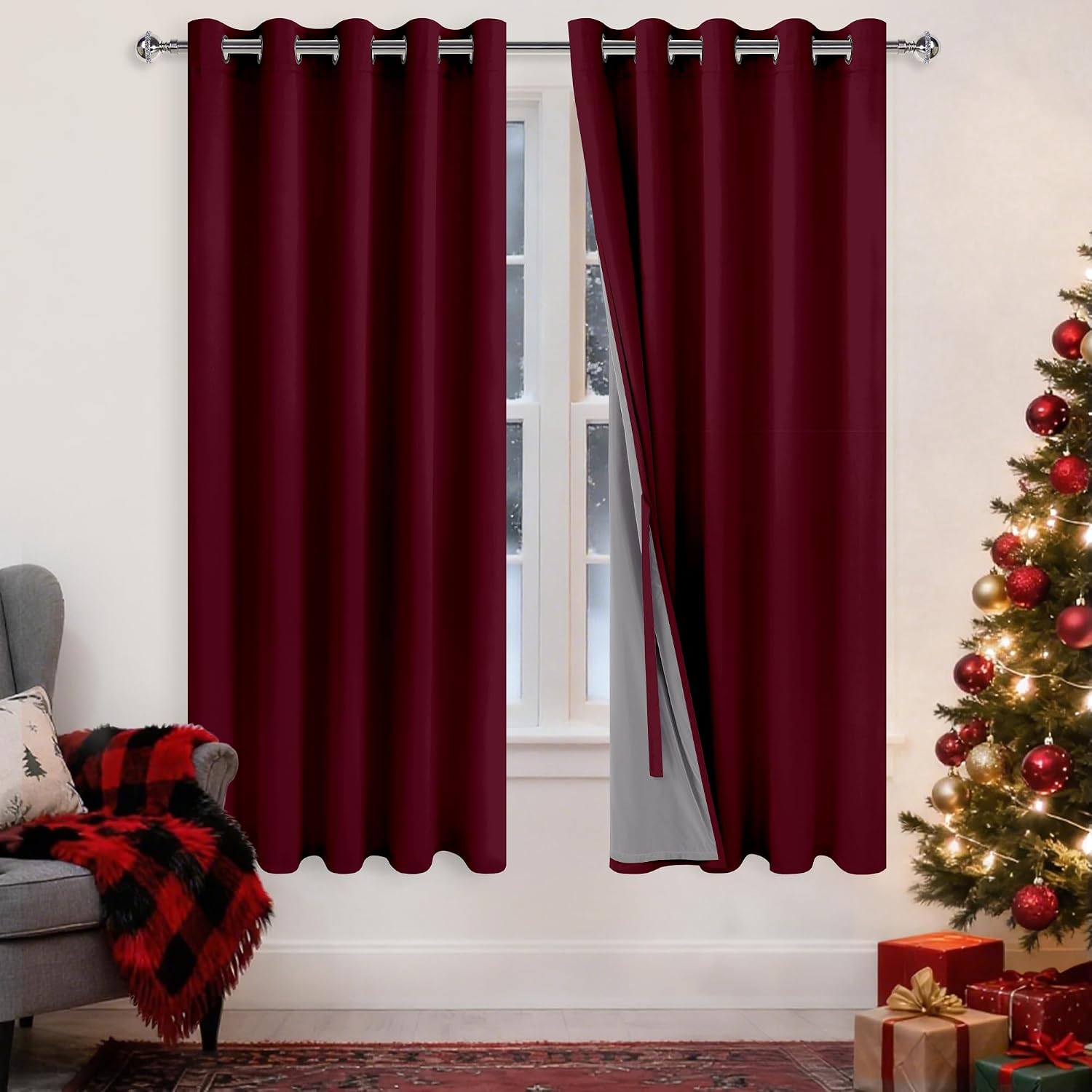 Xwzo 100% Blackout Curtains with Tiebacks- Heat and Full Light Blocking Window Panels with Grommets & Thermal Insulated Draperies for Livin…