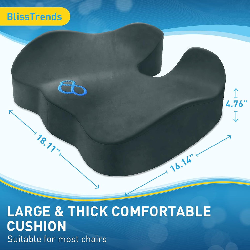 BlissTrends Seat Cushion, Thick Memory Foam Cushions for Office Chair, Car Seat, Airplane, Relieving Pressure Tailbone Sciatica Back Pain fo…