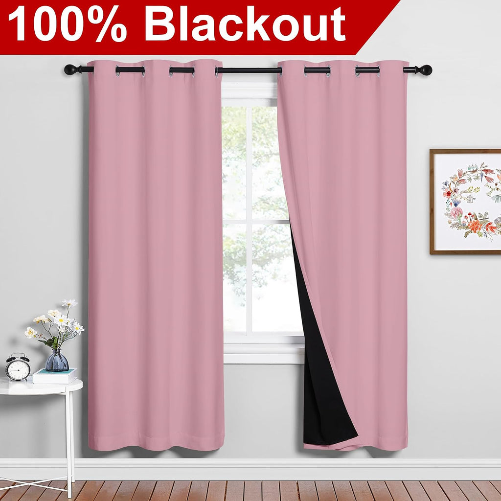 Nicetown Crystal Pink Full Shade Curtain Panels, Pair of Energy Smart & Noise Blocking Out Blackout Drapes for Dining Room Window, Thermal…