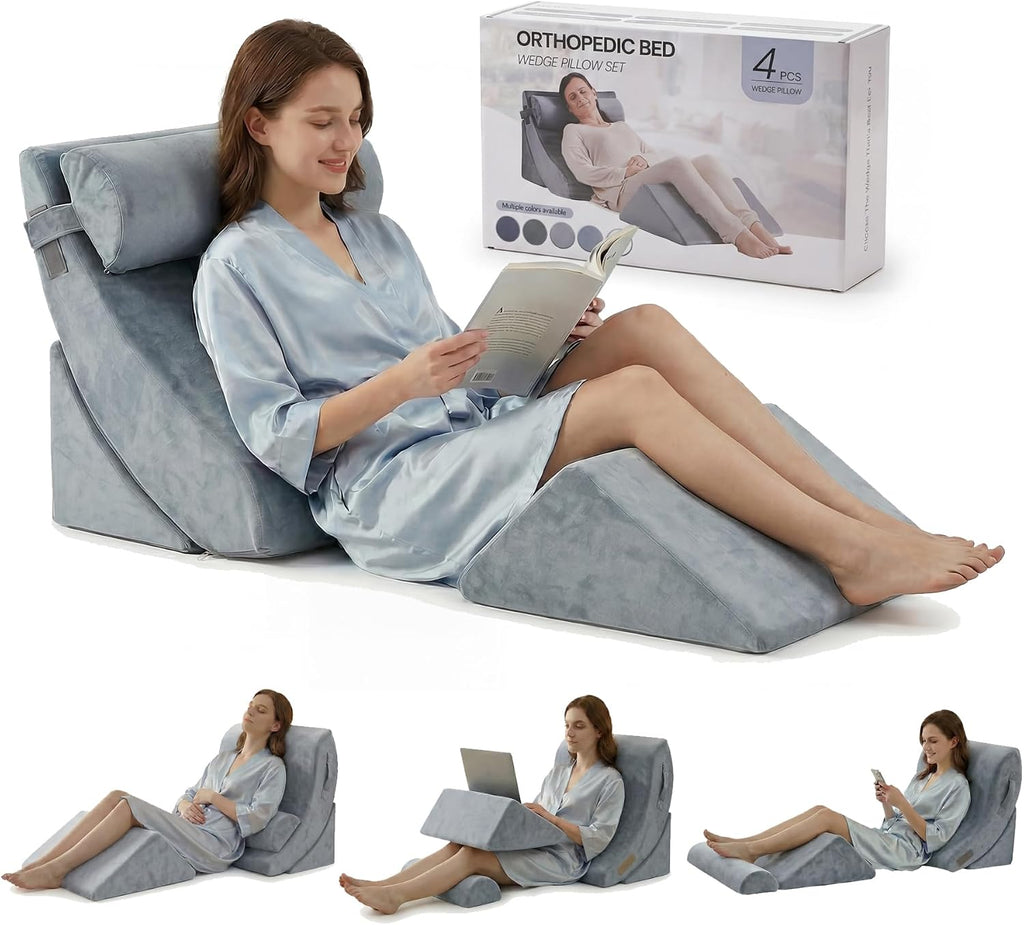 Axelrod Orthopedic Bed Wedge Pillow Set, Post Surgery Foam for Back, Neck and Leg Comfortable & Adjustable Ortho Pillows- Anti Snoring, Hea…