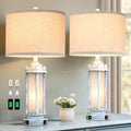 AIEAMPDO 25" Rustic Table Lamps Set of 2, Vintage Nightstand Lamps with 2 USB Ports, Farmhouse Antique White Desk Lamp with Glass Night…