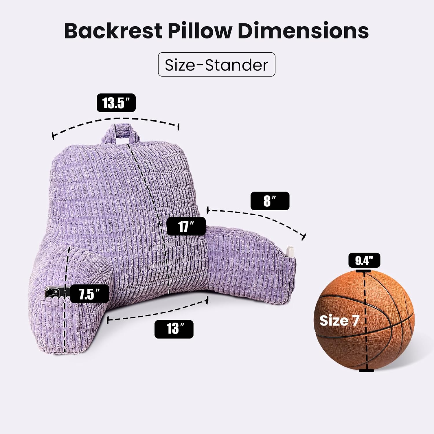 Pajeo Reading Pillow for Sitting in Bed with Arm Rests,100% 7D Fiber Filling Sitting Pillow for Back Support, Oeko-TEX Certified Backrest Pi…